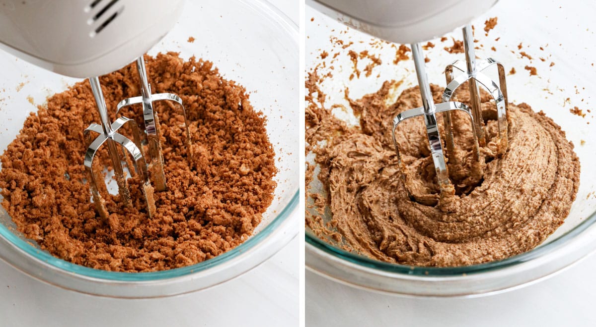 butter and sugar mixed together in glass bowl. 