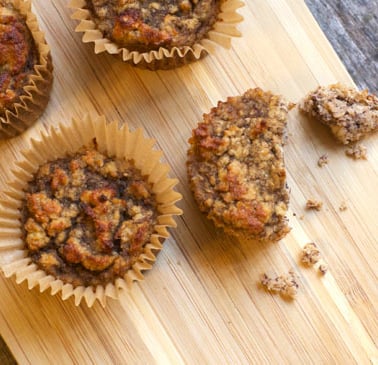 banana snack muffin on wood board