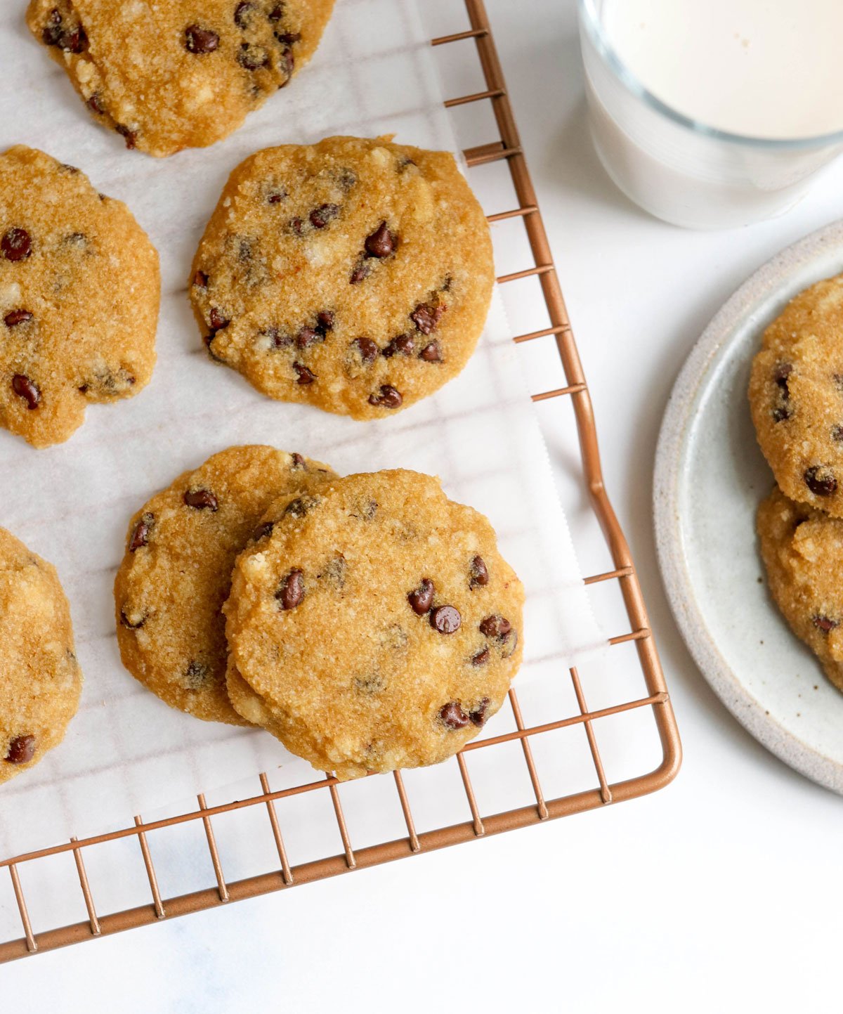 coconut flour chocolate chip cookies on wire rack