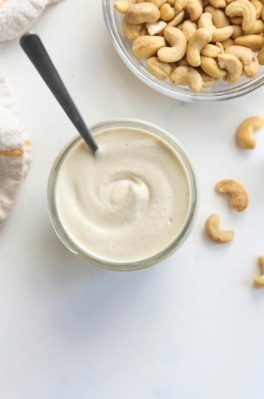 cashew cream in a jar overhead