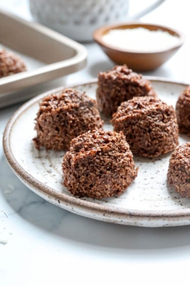 chocolate coconut macaroons on serving plate