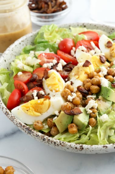 vegetarian cobb salad with chickpeas on top