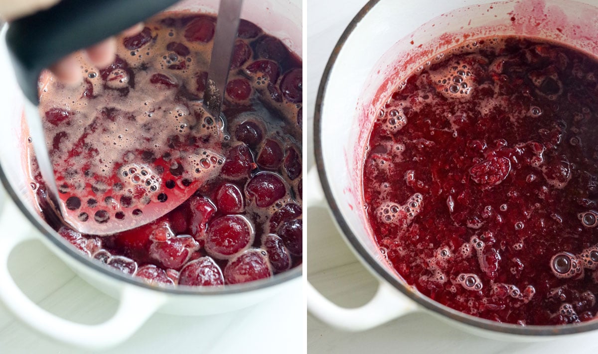 cherries mashed and simmered.