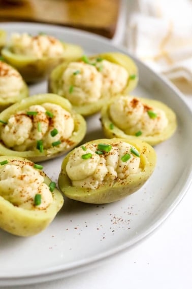 deviled potatoes on a white plate