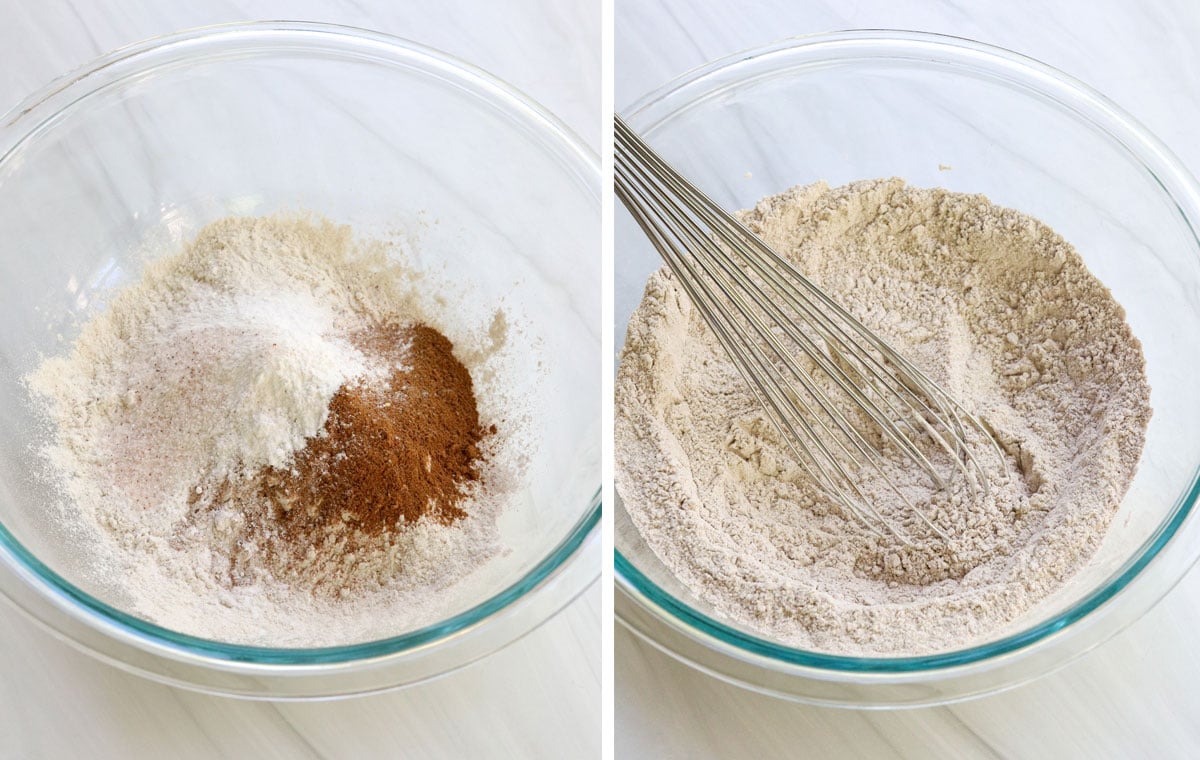 dry ingredients whisked together for pumpkin bread.