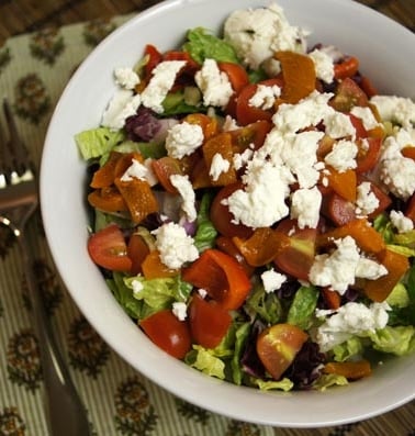 Salad with tomatoes peppers cheese and olives