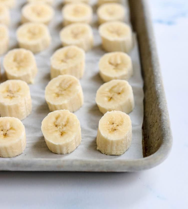 frozen banana slices on pan