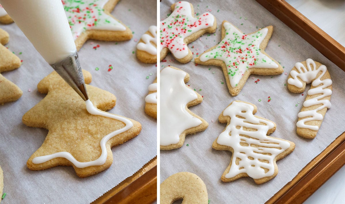 sugar cookies decorated with white icing.