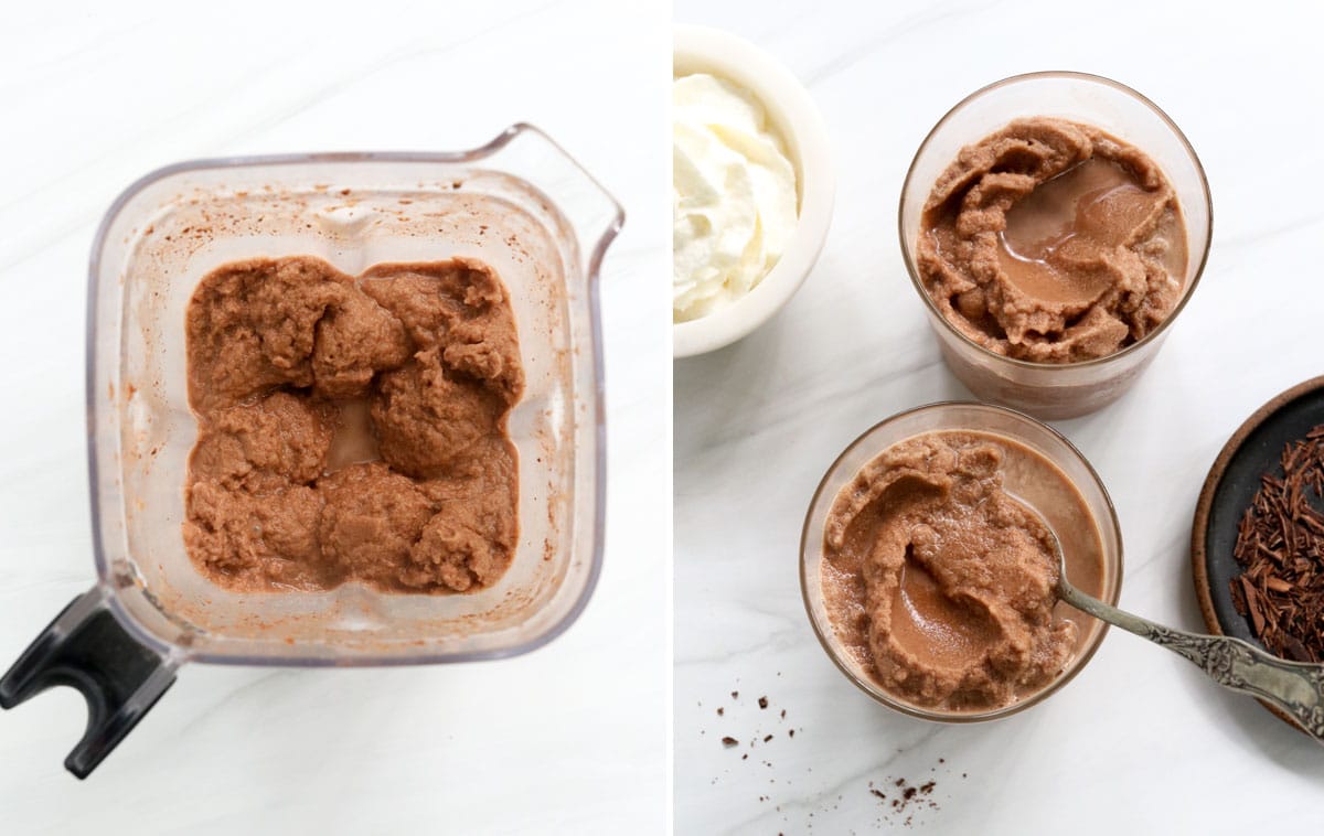 blended hot chocolate poured into cups.