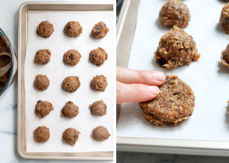 healthy cookie dough on pan and flattened