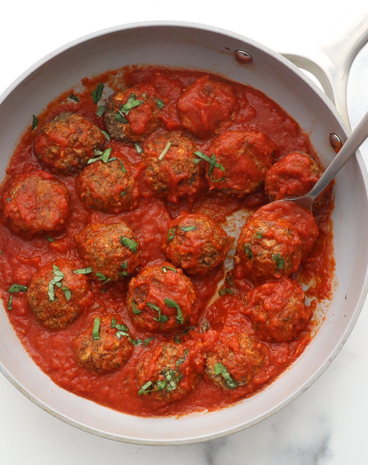 veggie meatballs simmered in marinara sauce.