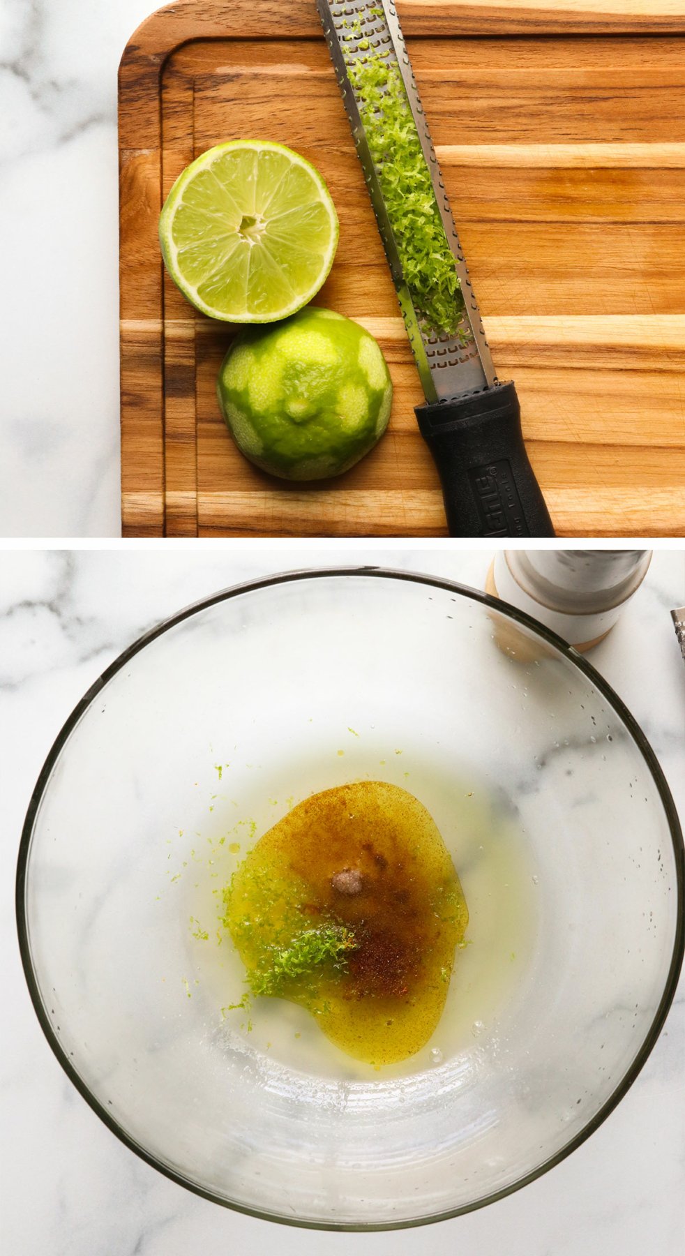 lime zested and added to bowl of dressing for salad.