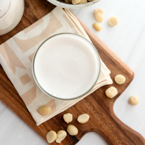 macadamia nut milk in a glass overhead