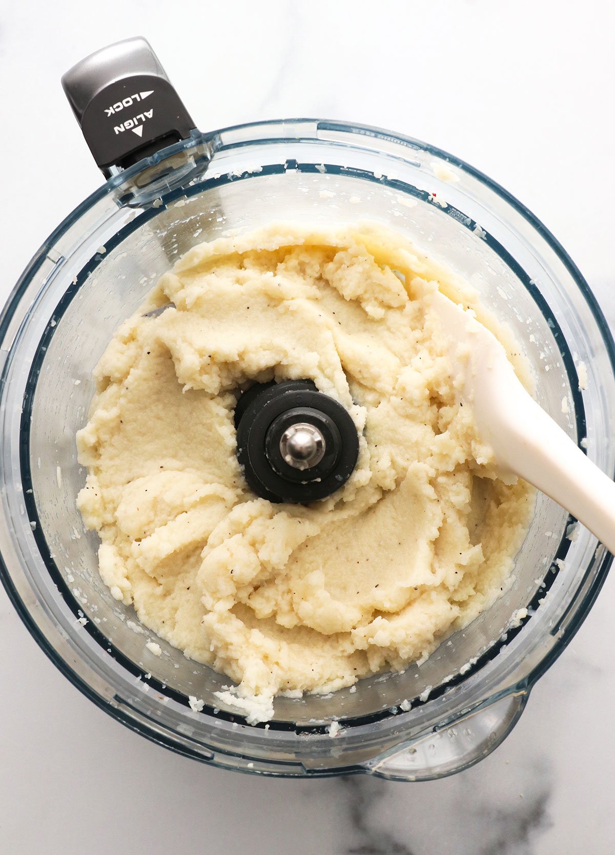 cauliflower pureed in a food processor so it looks like mashed potatoes. 