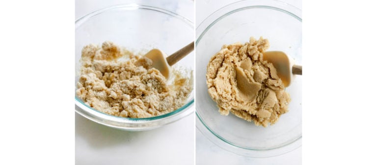 almond flour pie crust mixed in glass bowl