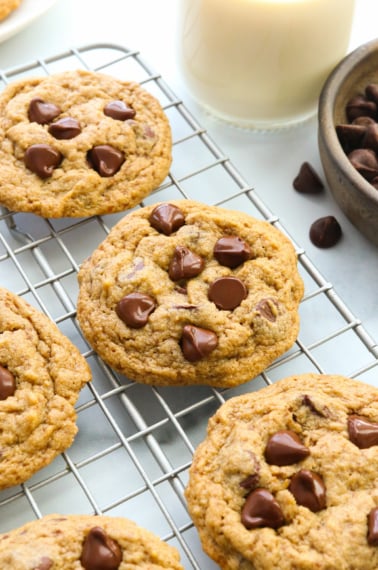 oat flour cookies on a wire cooling rack.