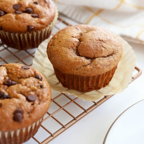 peanut butter muffin with muffin liner peeled off