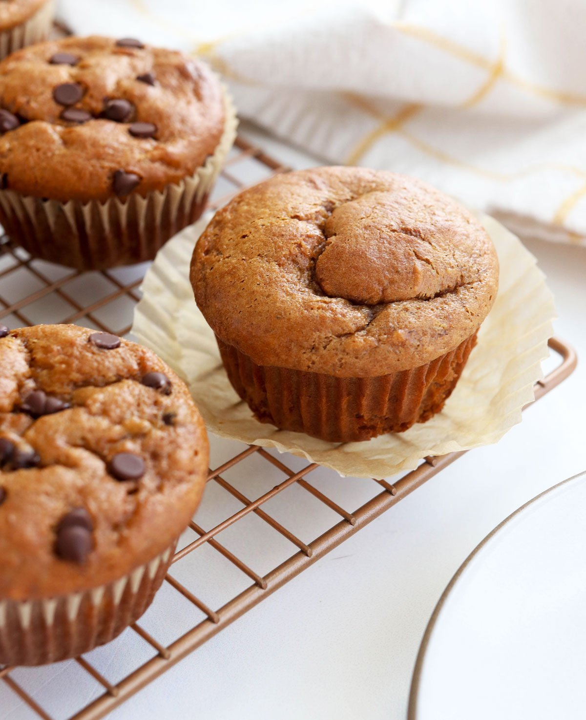 peanut butter muffin with muffin liner peeled off