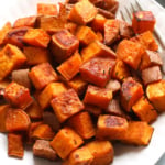 roasted sweet potatoes labeled for pinterest.