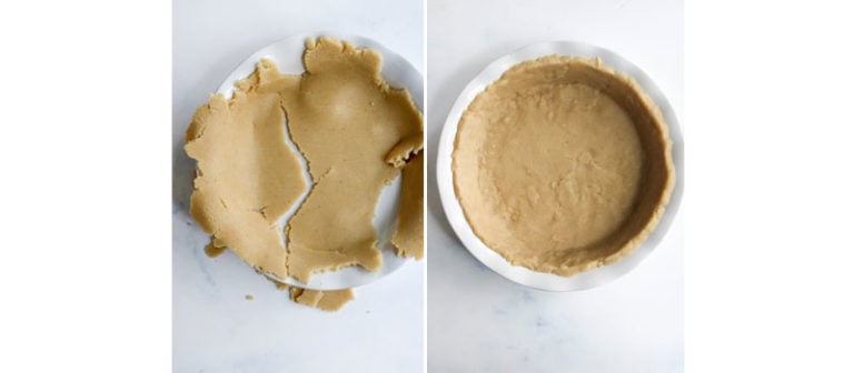 broken and fixed pie crust in pan