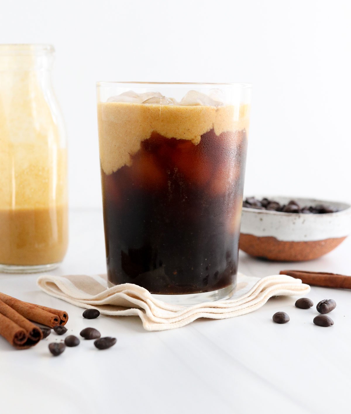 pumpkin layer on top of coffee in glass