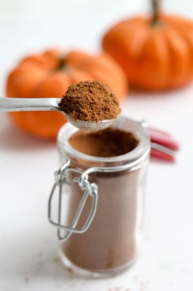 pumpkin pie spice with pumpkins in background