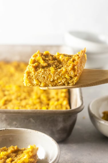 square of Vegan Corn Casserole