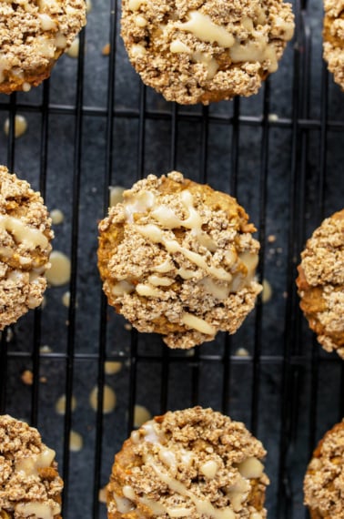 overhead of vegan carrot cake muffins on cooling rack