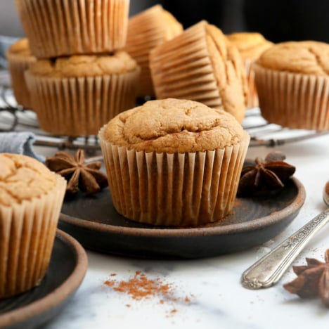 vegan pumpkin muffin on black plate